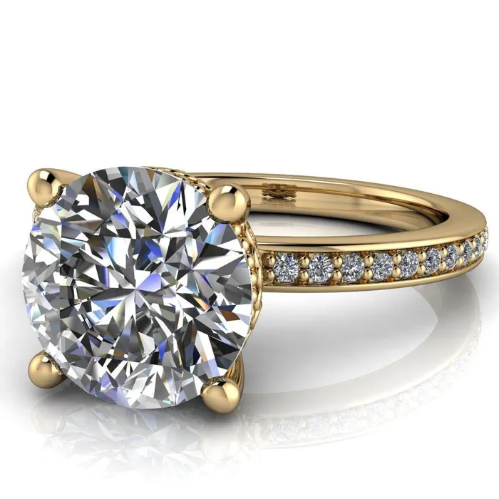 Rings Fire Brilliance Amanda Round Center Stone Center and Diamond Halo Filigree Basket and Shoulders Moment Ring
