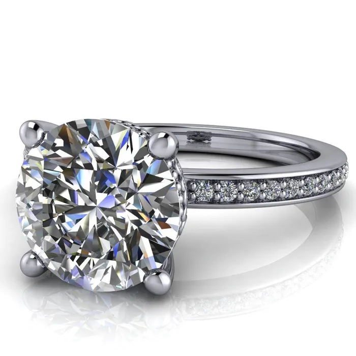 Rings Fire Brilliance Amanda Round Center Stone Center and Diamond Halo Filigree Basket and Shoulders Moment Ring
