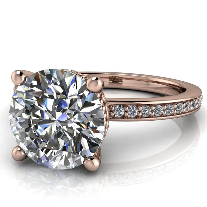 Rings Fire Brilliance Amanda Round Center Stone Center and Diamond Halo Filigree Basket and Shoulders Moment Ring
