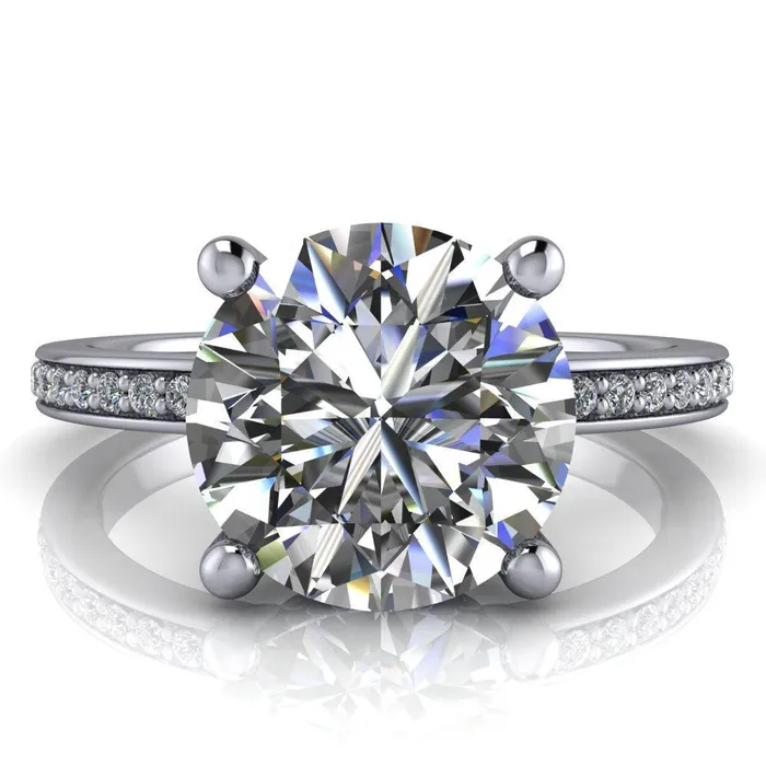 Rings Fire Brilliance Amanda Round Center Stone Center and Diamond Halo Filigree Basket and Shoulders Moment Ring