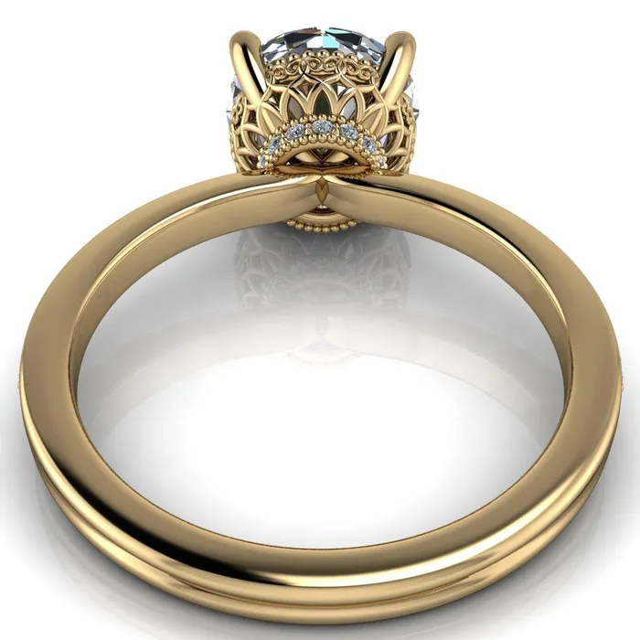 Rings Fire Brilliance Amanda Round Center Stone Center and Diamond Halo Filigree Basket and Shoulders Moment Ring