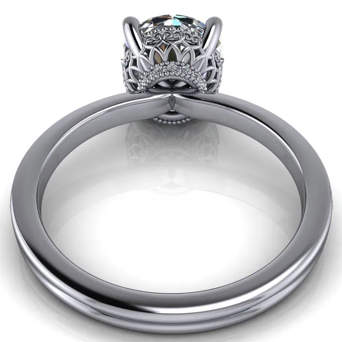 Rings Fire Brilliance Amanda Round Center Stone Center and Diamond Halo Filigree Basket and Shoulders Moment Ring