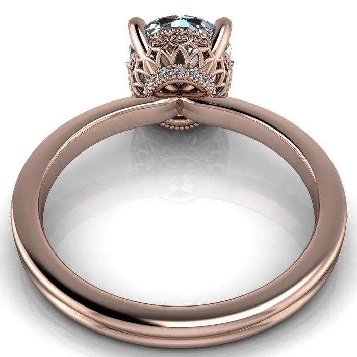 Rings Fire Brilliance Amanda Round Center Stone Center and Diamond Halo Filigree Basket and Shoulders Moment Ring