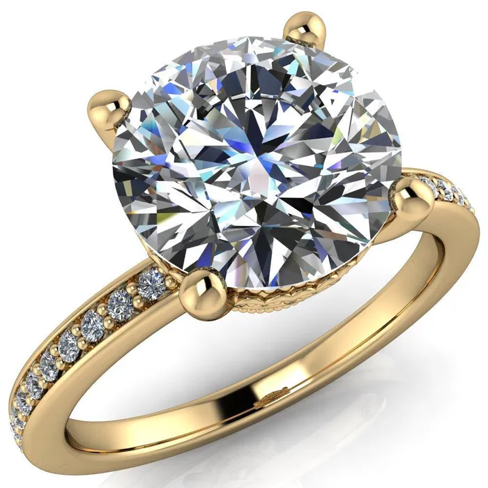Rings Fire Brilliance Amanda Round Center Stone Center and Diamond Halo Filigree Basket and Shoulders Moment Ring
