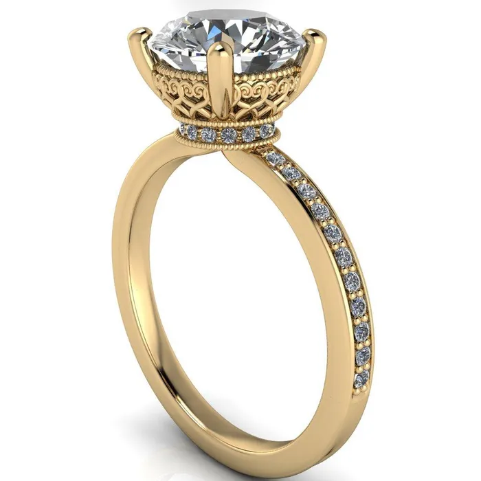 Rings Fire Brilliance Amanda Round Center Stone Center and Diamond Halo Filigree Basket and Shoulders Moment Ring