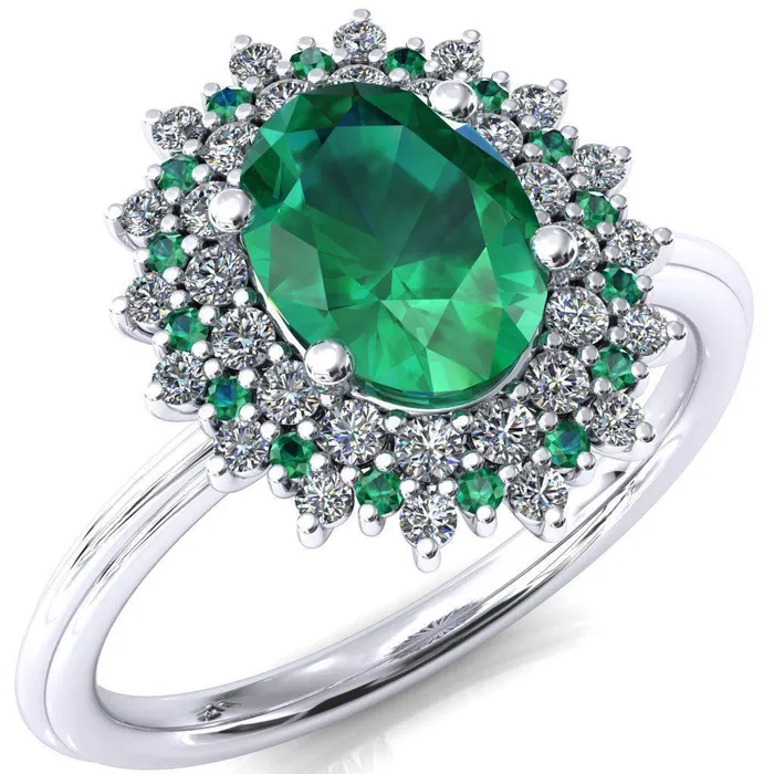 Rings Fire Brilliance Eridanus Oval Emerald Cluster Diamond and Emerald Halo Wedding Ring ver1 Rings Fire Brilliance Eridanus Oval Emerald Cluster Diamond and Emerald Halo Wedding Ring ver1