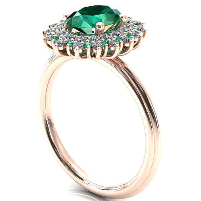 Rings Fire Brilliance Eridanus Oval Emerald Cluster Diamond and Emerald Halo Wedding Ring ver1