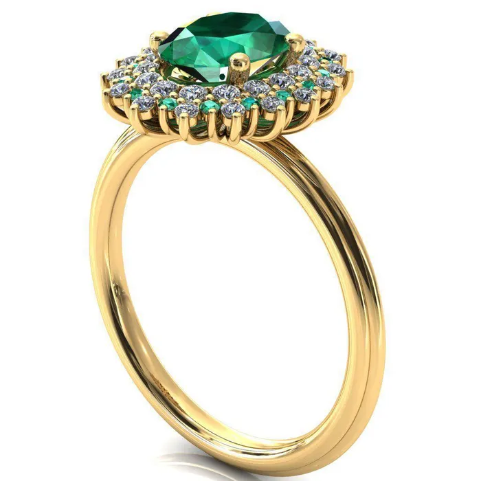 Rings Fire Brilliance Eridanus Oval Emerald Cluster Diamond and Emerald Halo Wedding Ring ver1