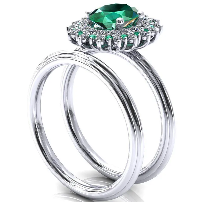 Rings Fire Brilliance Eridanus Oval Emerald Cluster Diamond and Emerald Halo Wedding Ring ver1