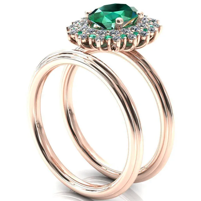 Rings Fire Brilliance Eridanus Oval Emerald Cluster Diamond and Emerald Halo Wedding Ring ver1