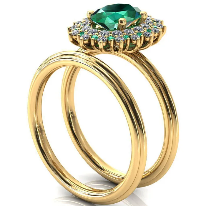 Rings Fire Brilliance Eridanus Oval Emerald Cluster Diamond and Emerald Halo Wedding Ring ver1