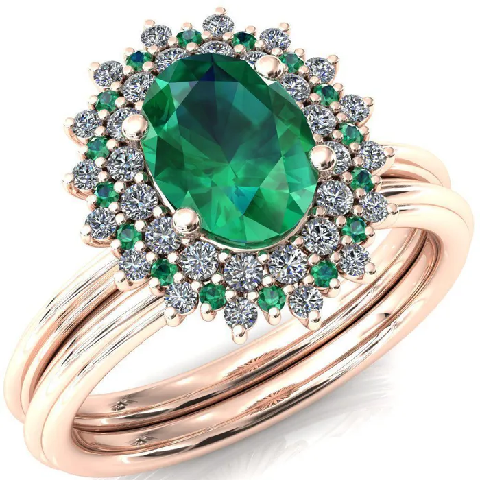 Rings Fire Brilliance Eridanus Oval Emerald Cluster Diamond and Emerald Halo Wedding Ring ver1