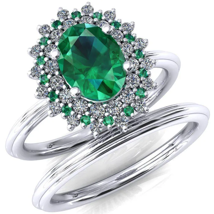 Rings Fire Brilliance Eridanus Oval Emerald Cluster Diamond and Emerald Halo Wedding Ring ver1