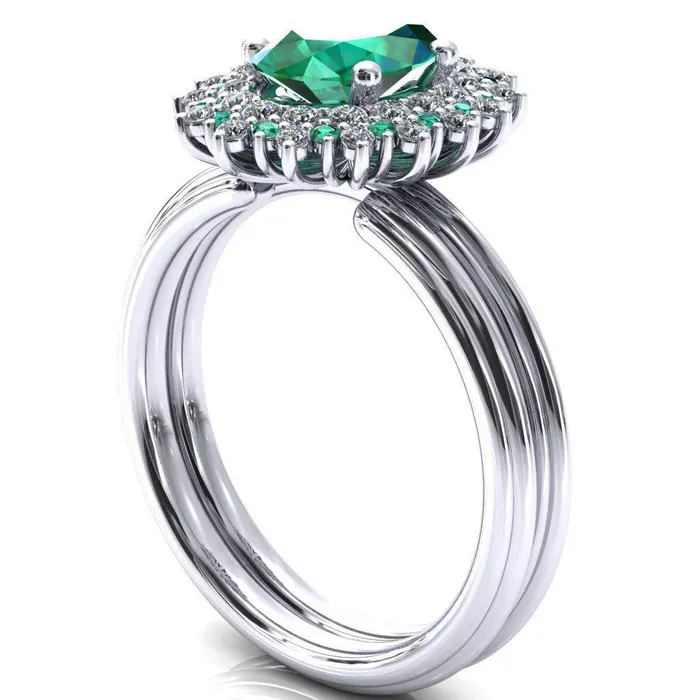 Rings Fire Brilliance Eridanus Oval Emerald Cluster Diamond and Emerald Halo Wedding Ring ver1