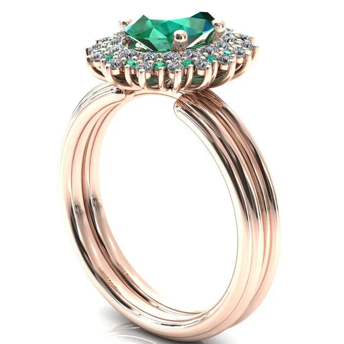 Rings Fire Brilliance Eridanus Oval Emerald Cluster Diamond and Emerald Halo Wedding Ring ver1