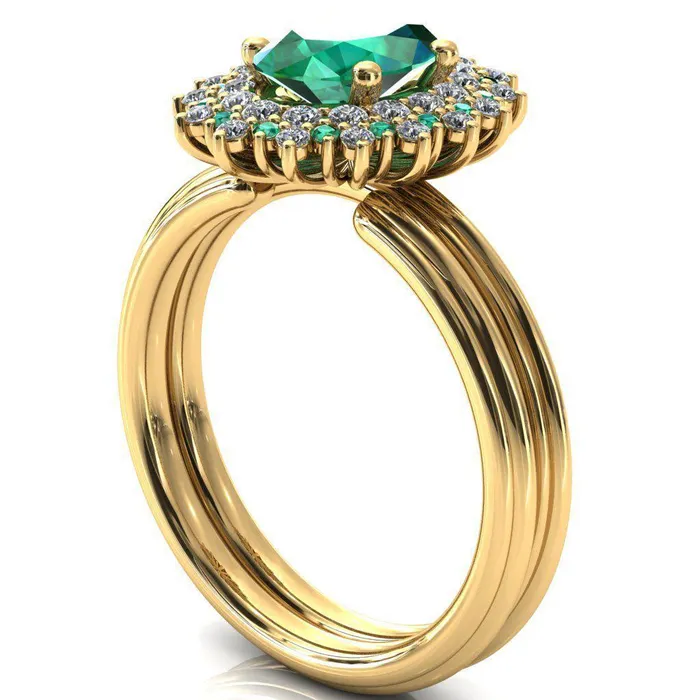 Rings Fire Brilliance Eridanus Oval Emerald Cluster Diamond and Emerald Halo Wedding Ring ver1