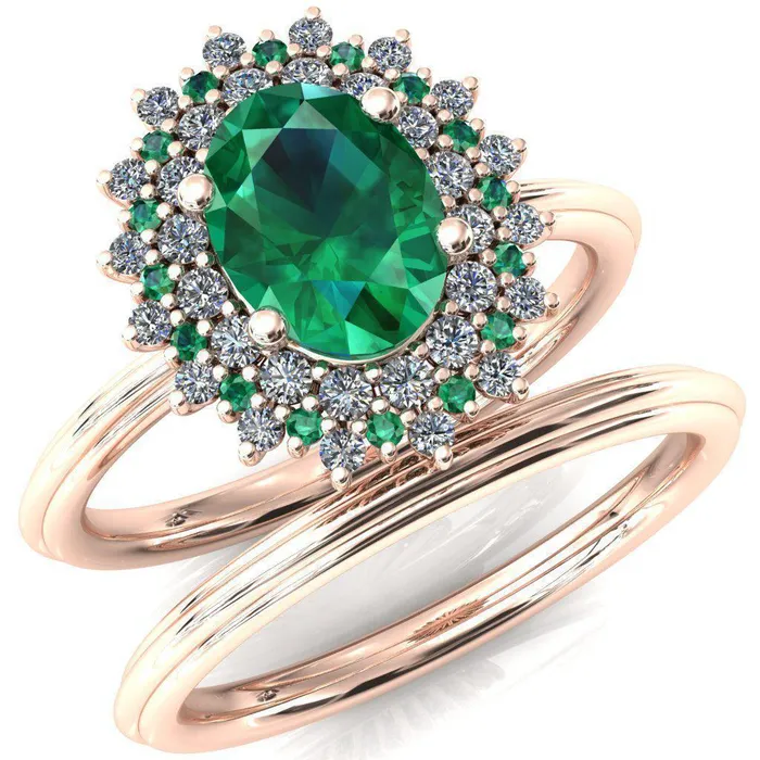 Rings Fire Brilliance Eridanus Oval Emerald Cluster Diamond and Emerald Halo Wedding Ring ver1