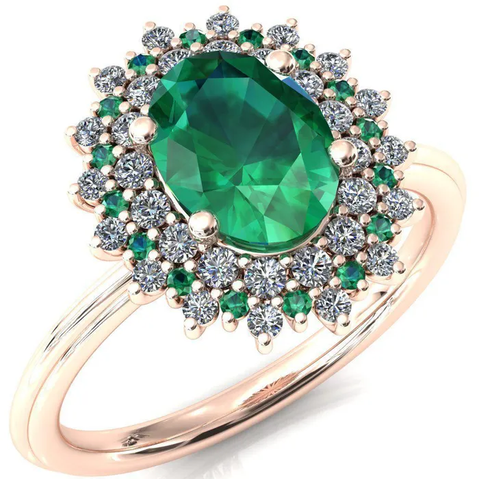 Rings Fire Brilliance Eridanus Oval Emerald Cluster Diamond and Emerald Halo Wedding Ring ver1