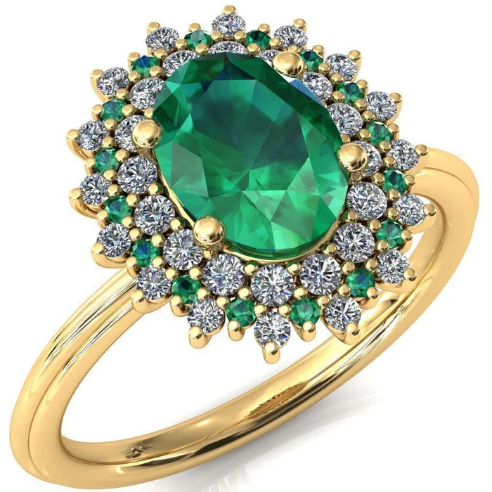 Rings Fire Brilliance Eridanus Oval Emerald Cluster Diamond and Emerald Halo Wedding Ring ver1