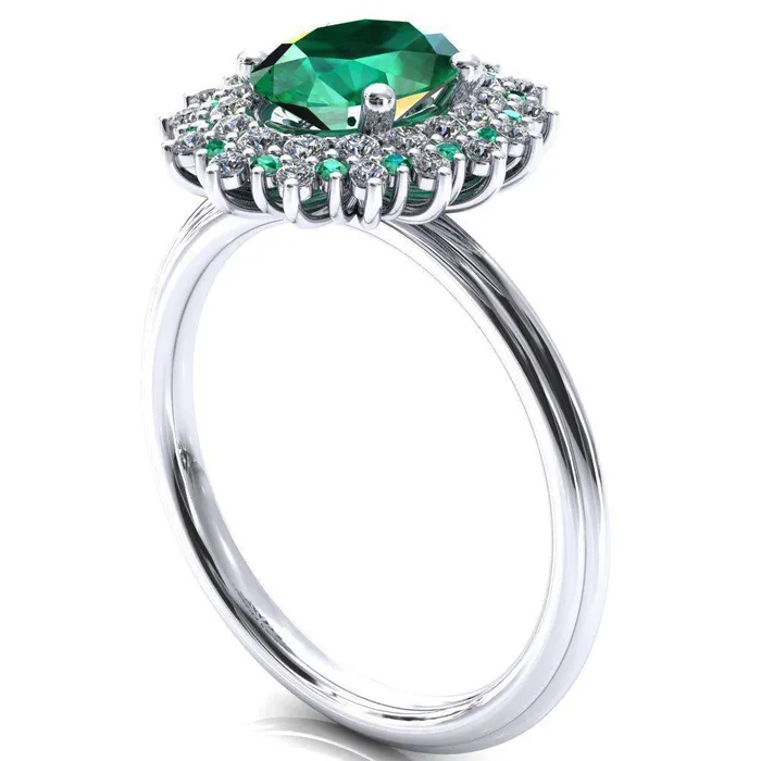 Rings Fire Brilliance Eridanus Oval Emerald Cluster Diamond and Emerald Halo Wedding Ring ver1