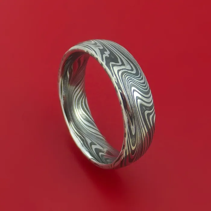 Rings Lashbrook Marbled Kuro Damascus Steel Ring Custom Made Band