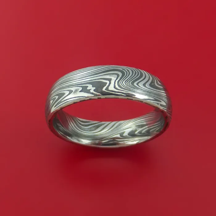 Rings Lashbrook Marbled Kuro Damascus Steel Ring Custom Made Band
