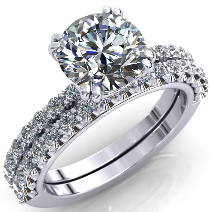 Rings Sydney Round Center Stone Half Eternity Double Prong Crescent Engagement Ring Fire Brilliance 