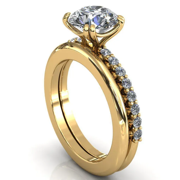 Rings Sydney Round Center Stone Half Eternity Double Prong Crescent Engagement Ring Fire Brilliance 