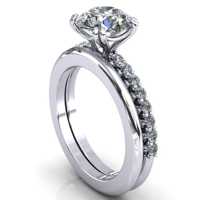 Rings Sydney Round Center Stone Half Eternity Double Prong Crescent Engagement Ring Fire Brilliance 