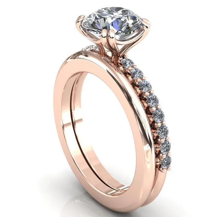 Rings Sydney Round Center Stone Half Eternity Double Prong Crescent Engagement Ring Fire Brilliance 