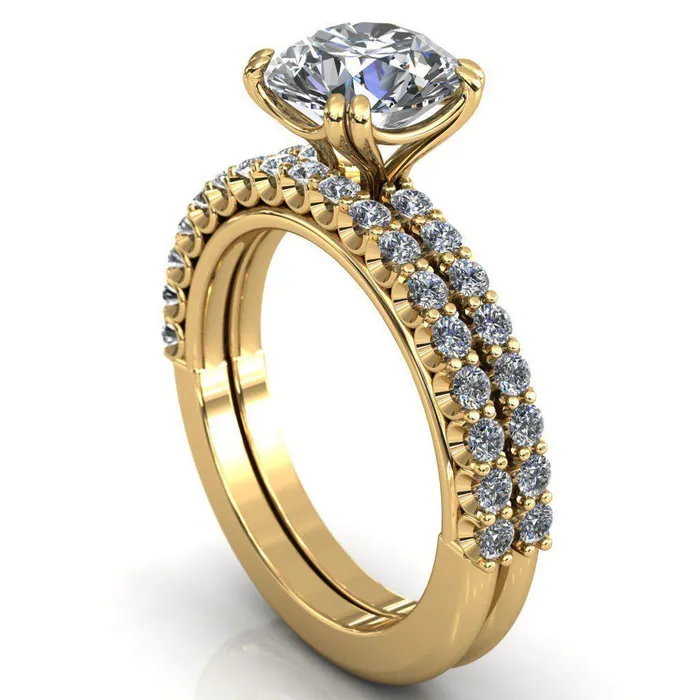 Rings Sydney Round Center Stone Half Eternity Double Prong Crescent Engagement Ring Fire Brilliance 