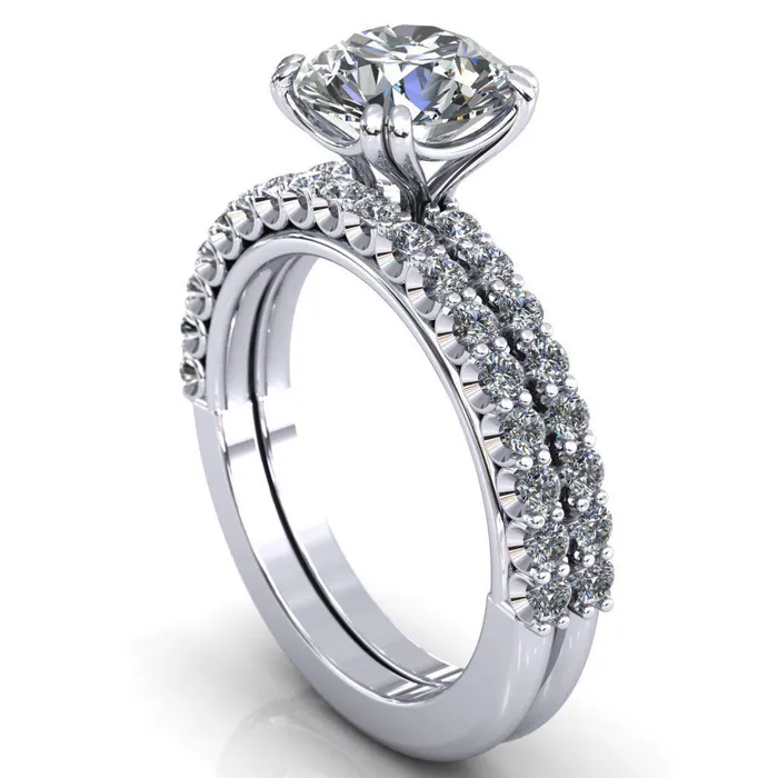 Rings Sydney Round Center Stone Half Eternity Double Prong Crescent Engagement Ring Fire Brilliance 