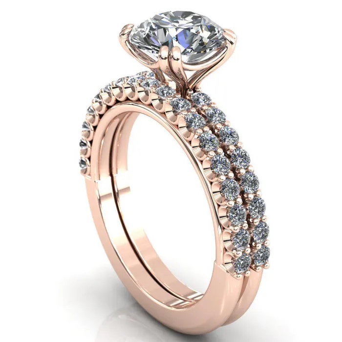 Rings Sydney Round Center Stone Half Eternity Double Prong Crescent Engagement Ring Fire Brilliance 