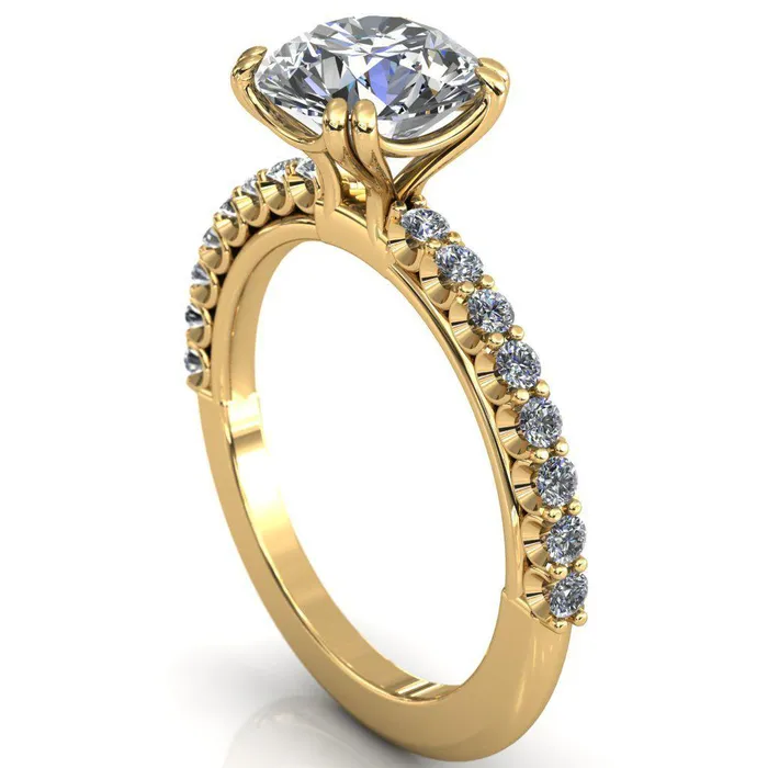 Rings Sydney Round Center Stone Half Eternity Double Prong Crescent Engagement Ring Fire Brilliance 