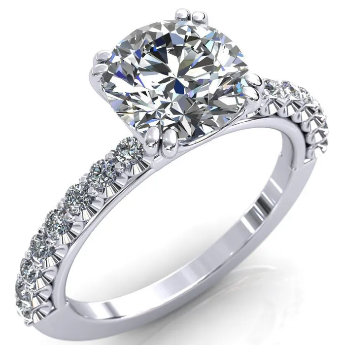 Rings Sydney Round Center Stone Half Eternity Double Prong Crescent Engagement Ring Fire Brilliance 