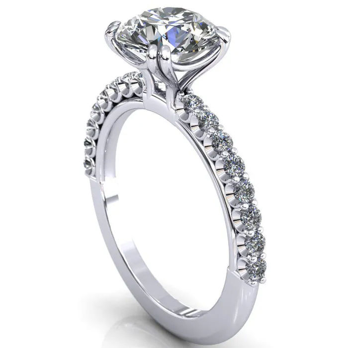 Rings Sydney Round Center Stone Half Eternity Double Prong Crescent Engagement Ring Fire Brilliance 
