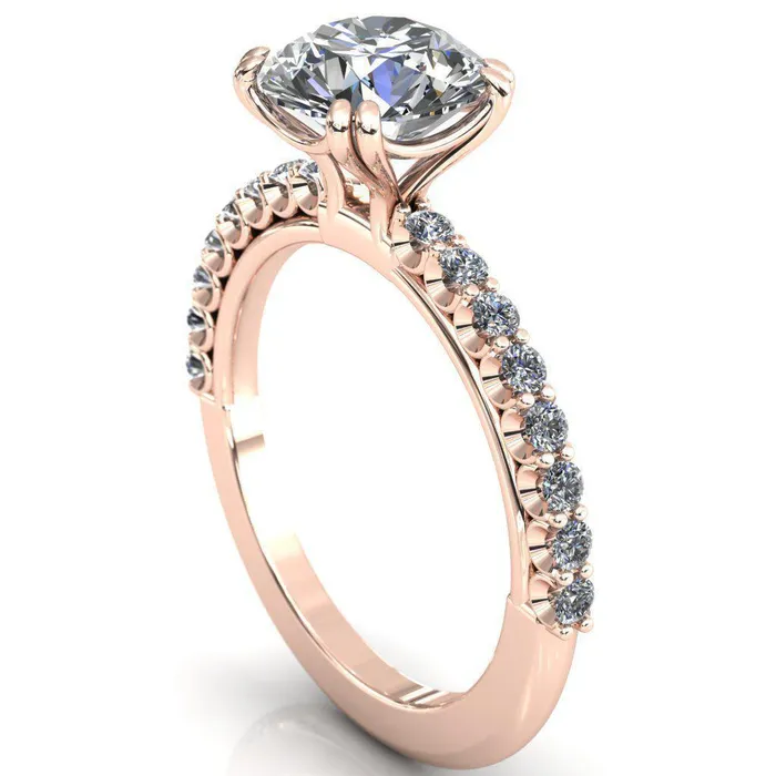 Rings Sydney Round Center Stone Half Eternity Double Prong Crescent Engagement Ring Fire Brilliance 