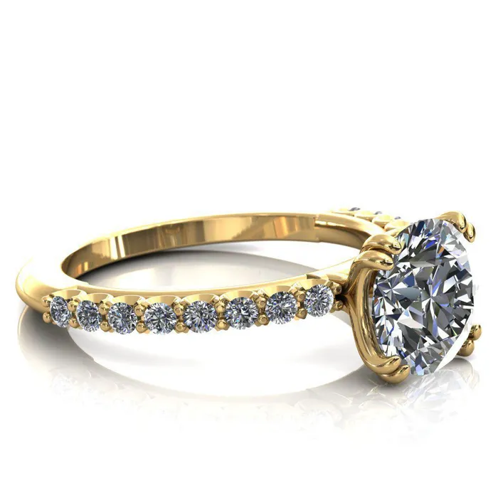Rings Sydney Round Center Stone Half Eternity Double Prong Crescent Engagement Ring Fire Brilliance 