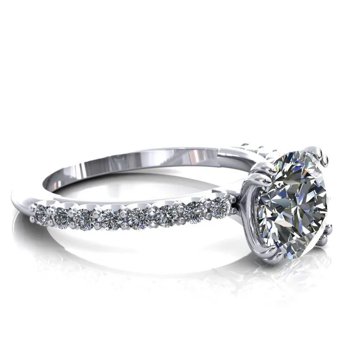 Rings Sydney Round Center Stone Half Eternity Double Prong Crescent Engagement Ring Fire Brilliance 