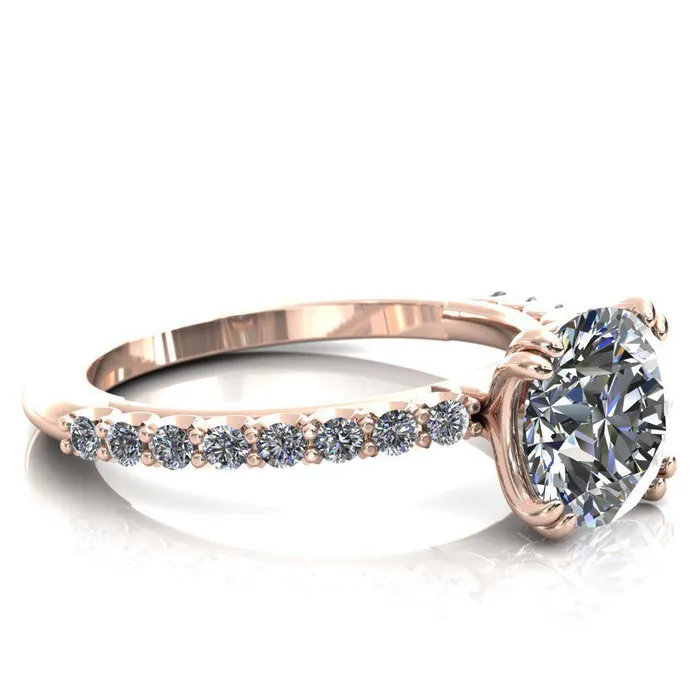 Rings Sydney Round Center Stone Half Eternity Double Prong Crescent Engagement Ring Fire Brilliance 