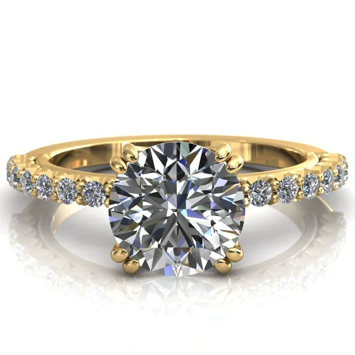 Rings Sydney Round Center Stone Half Eternity Double Prong Crescent Engagement Ring Fire Brilliance 