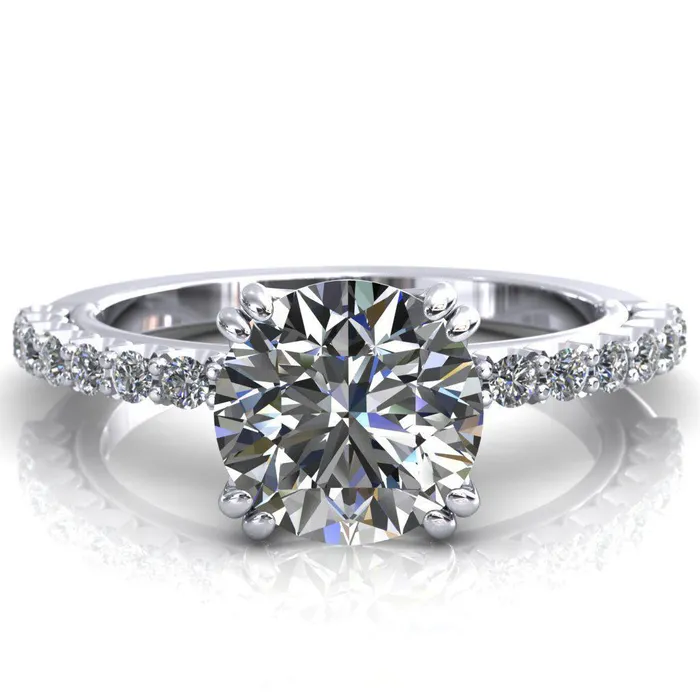 Rings Sydney Round Center Stone Half Eternity Double Prong Crescent Engagement Ring Fire Brilliance 