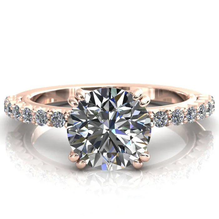 Rings Sydney Round Center Stone Half Eternity Double Prong Crescent Engagement Ring Fire Brilliance 