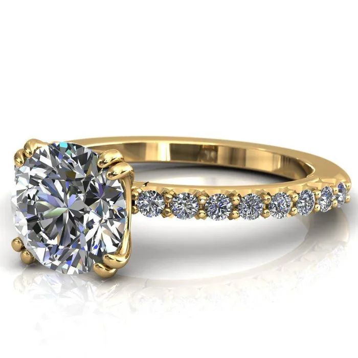 Rings Sydney Round Center Stone Half Eternity Double Prong Crescent Engagement Ring Fire Brilliance 