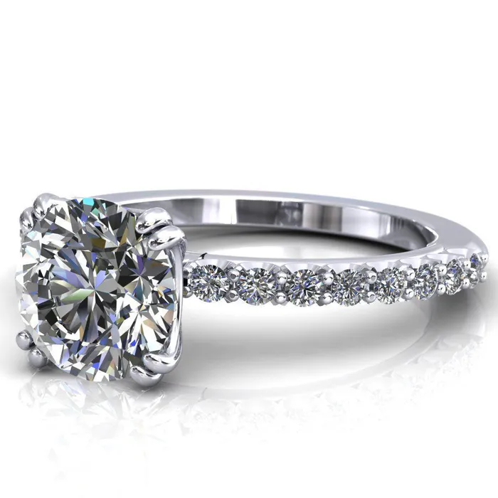 Rings Sydney Round Center Stone Half Eternity Double Prong Crescent Engagement Ring Fire Brilliance 