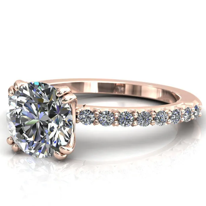 Rings Sydney Round Center Stone Half Eternity Double Prong Crescent Engagement Ring Fire Brilliance 