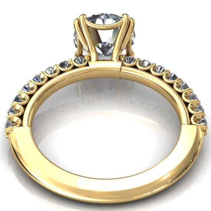 Rings Sydney Round Center Stone Half Eternity Double Prong Crescent Engagement Ring Fire Brilliance 