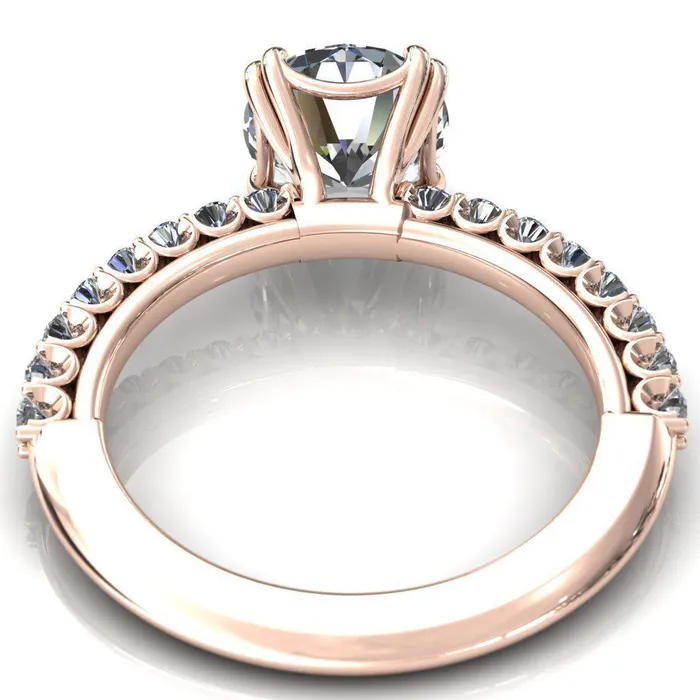 Rings Sydney Round Center Stone Half Eternity Double Prong Crescent Engagement Ring Fire Brilliance 