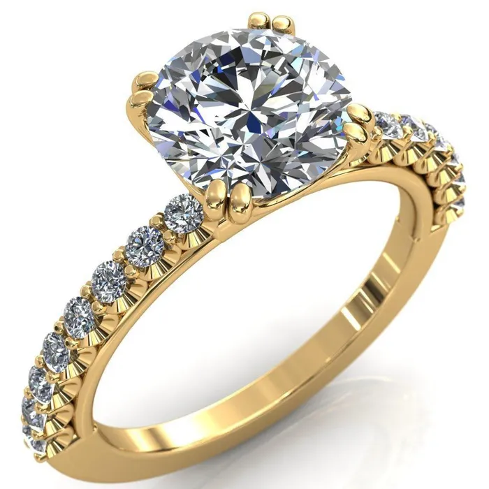 Rings Sydney Round Center Stone Half Eternity Double Prong Crescent Engagement Ring Fire Brilliance 