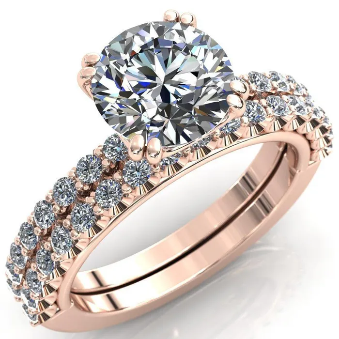 Rings Sydney Round Center Stone Half Eternity Double Prong Crescent Engagement Ring Fire Brilliance 